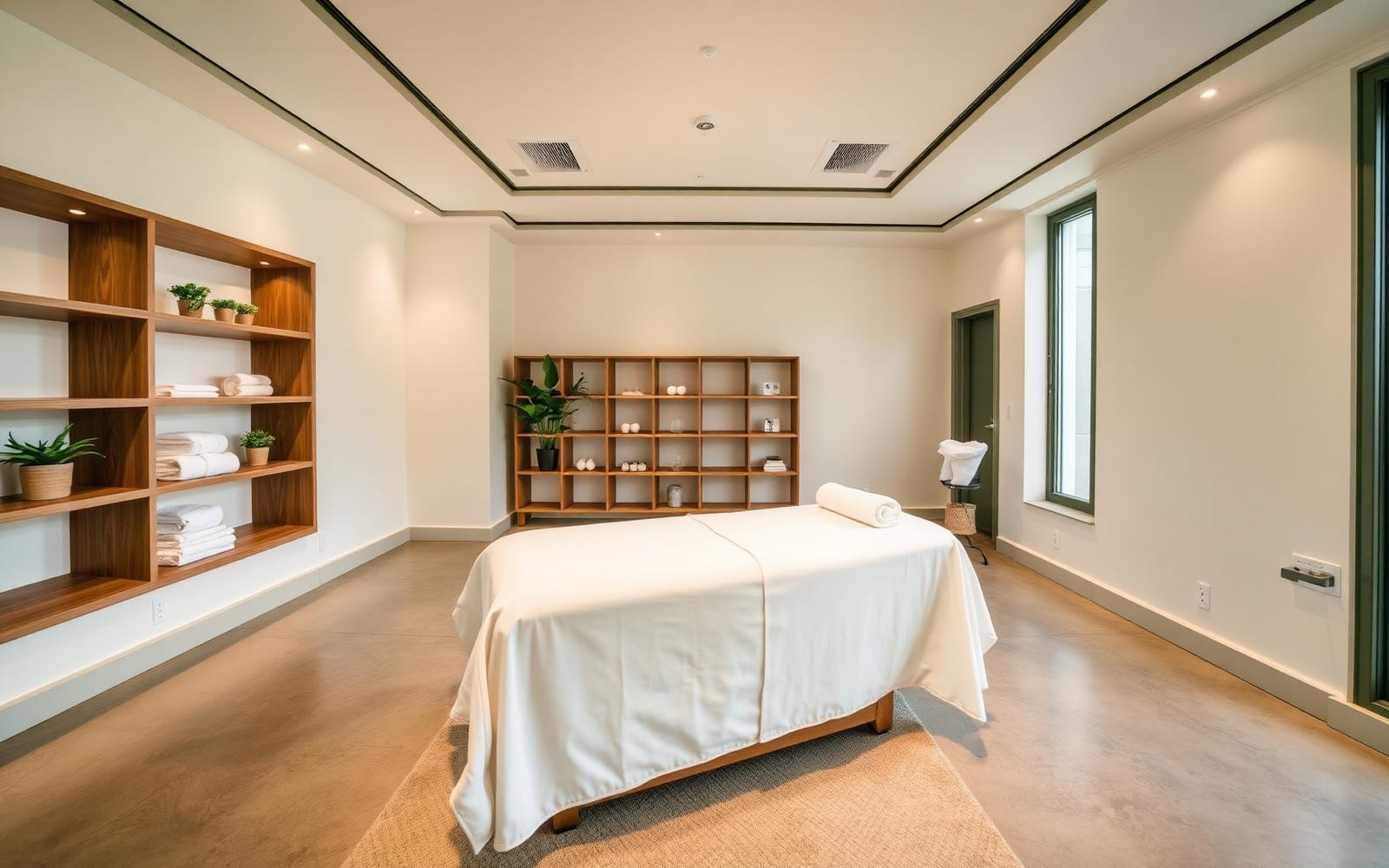 Clean, modern clinical massage therapy treatment room